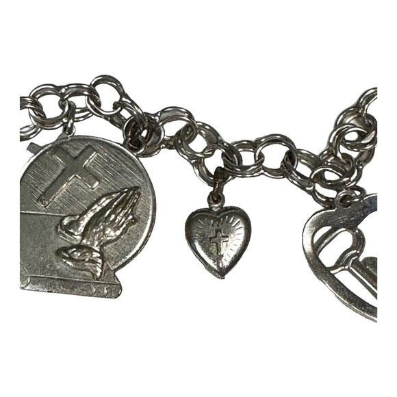 Vintage Forstner Charm Bracelet With Heart & Cross Charms And Pink Stone Accent - Picture 11 of 16